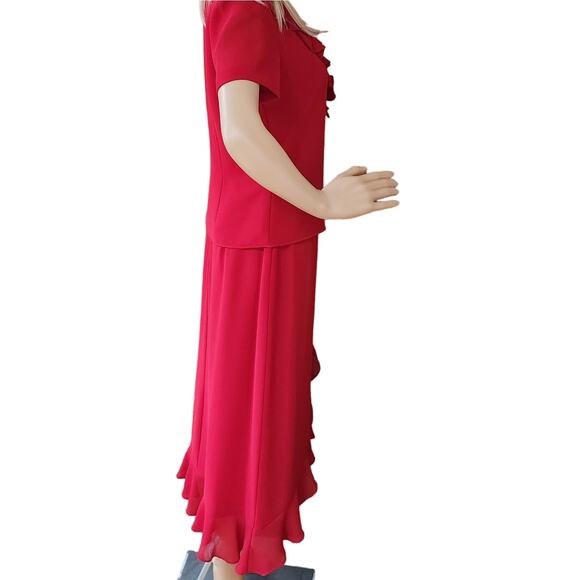 Cynthia Howie VTG Ruffeld Flutter Short Sleeve Red Dress Side Zip Womens Size 4 - Picture 8 of 16